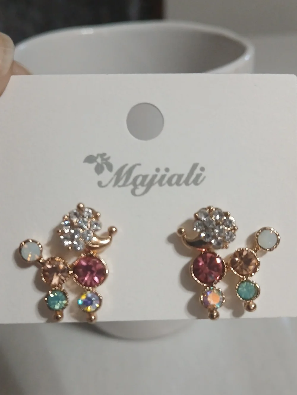 Gold Color Multicolor Crystal Cluster Earrings - Picture 1 of 4